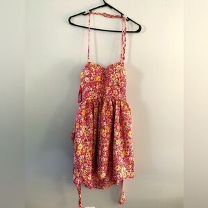 NWT Band Of The Free India Floral Mini Sun Dress Pink Yellow Size M Daisies Boho